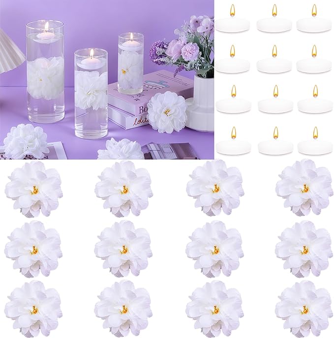 24 Pcs Floating Candles for Centerpieces and Floating Flowers Vase Fillers for by Unknown