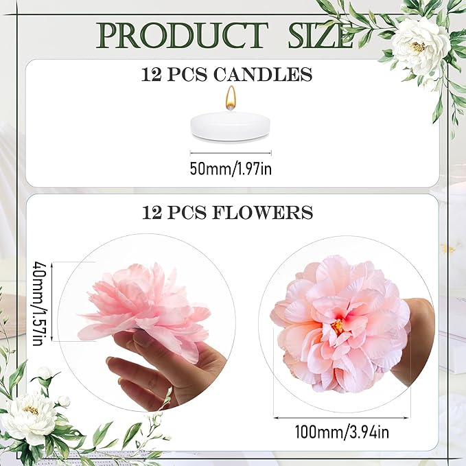 24 Pcs Floating Candles for Centerpieces and Floating Flowers for Centerpieces - Image 3