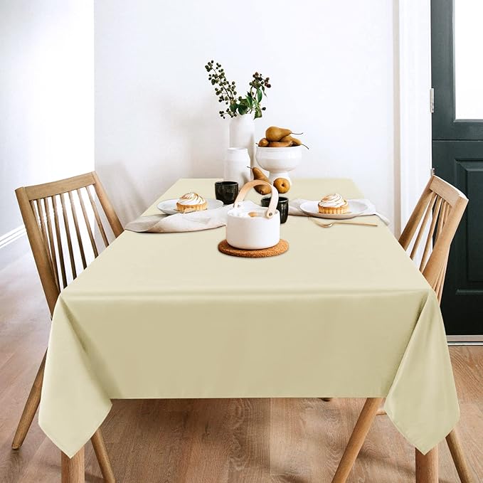 sancua 2 Pack Beige Tablecloth 60 x 84 Inch, Rectangle 4 Feet Table Cloth - Image 2