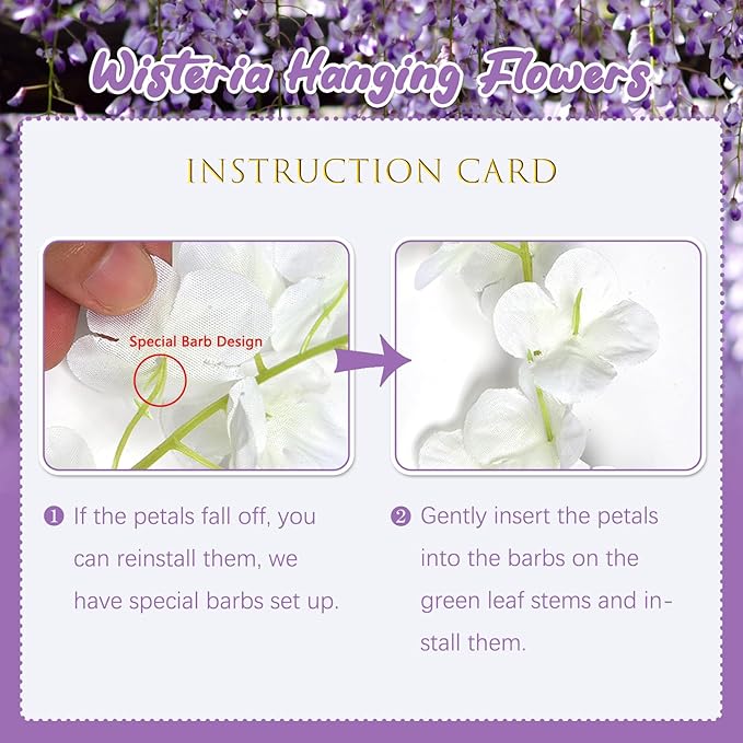 12 Pack Purple Wisteria Hanging Flowers, 3.44 Ft Fake Hanging Flowers, - Image 3