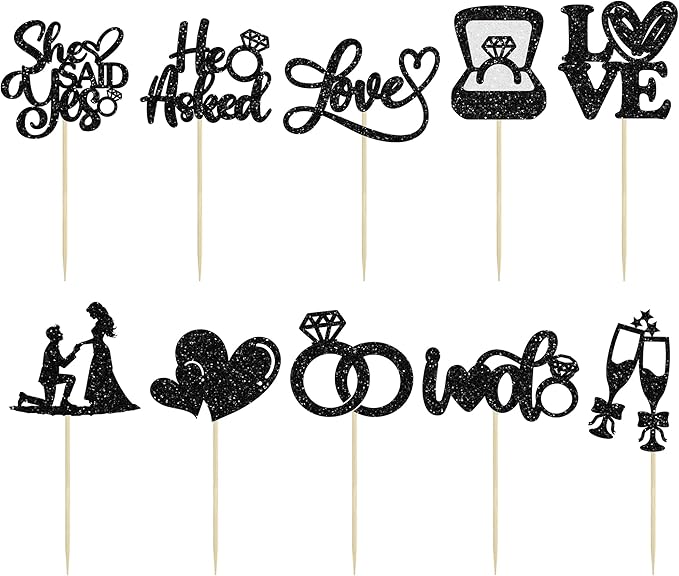 Ephlyn 30Pcs He Asked She Said Yes Cupcake Toppers Glitter Engagement Cupcake - Image 3
