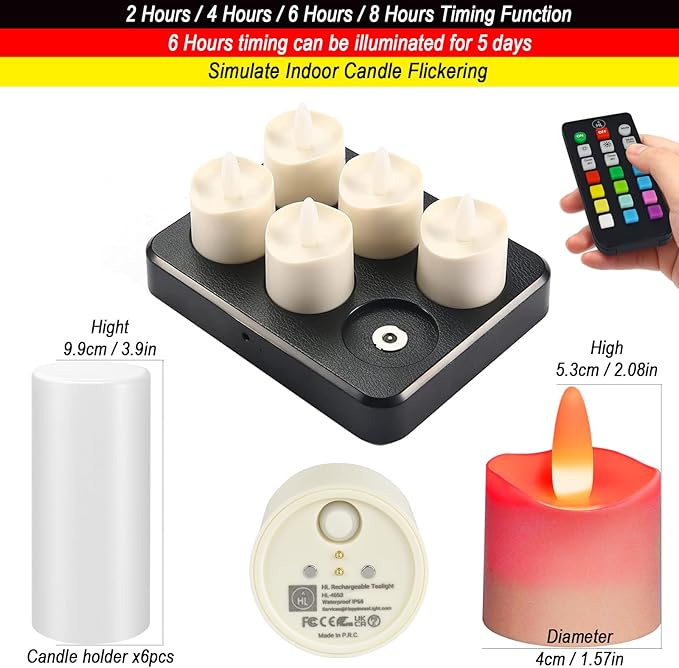 HL Flameless Candles with Remote Timer&Charging Station, 60+Hours Rechargeable - Image 2