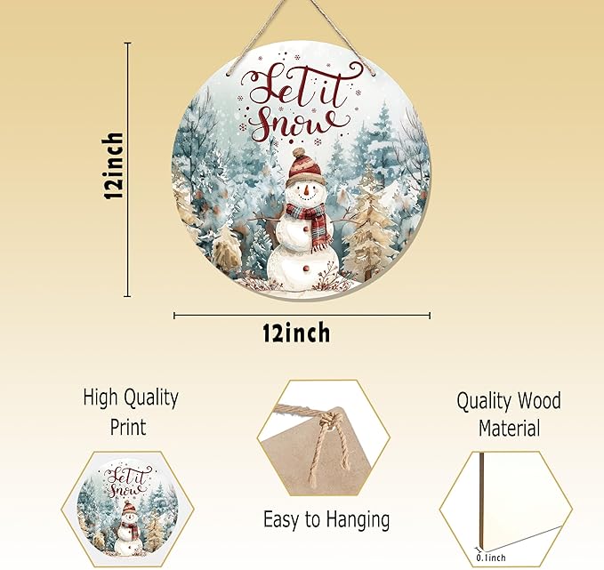 CGBHW Winter Snowman Wooden Sign, Christmas Xmas Pine Tree Landspace Hanging - Image 7