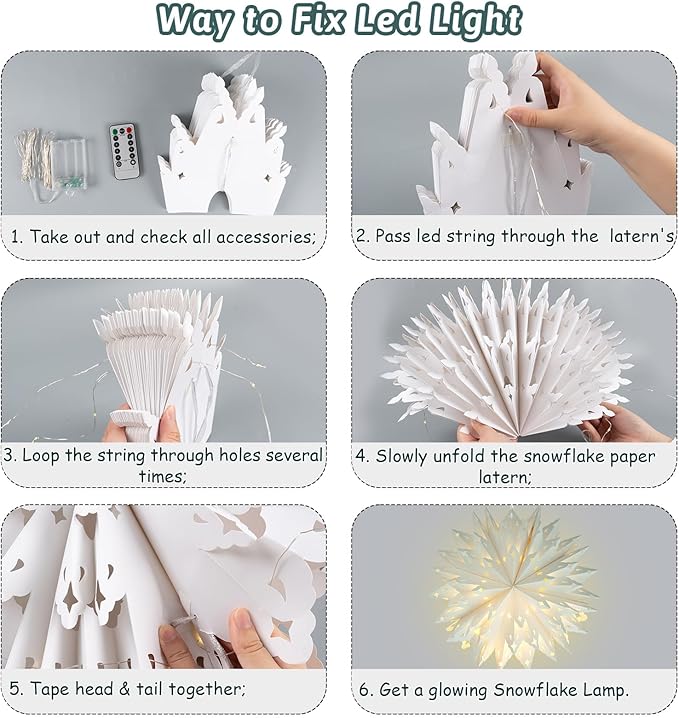 Christmas Paper Snowflake Lanterns, 2 Pack Christmas Paper Star Lantern - Image 4