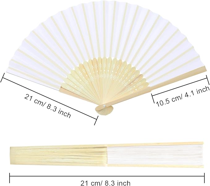 Aneco 18 Pieces White Handheld Cloth and Bamboo Folding Fans - Image 2