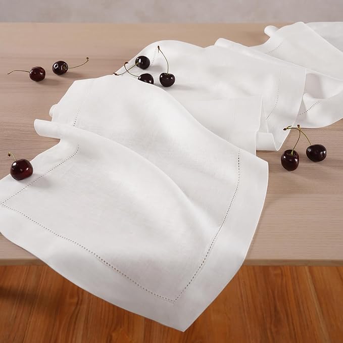 White Hemstitch Table Runner 36 inches – 100% Pure Linen Small Table Runner 14 - Image 2