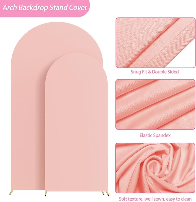 Fomcet Wedding Arch Cover 7.2FT, 6FT Pale Pink Spandex Fitted Fabric Arch - Image 2
