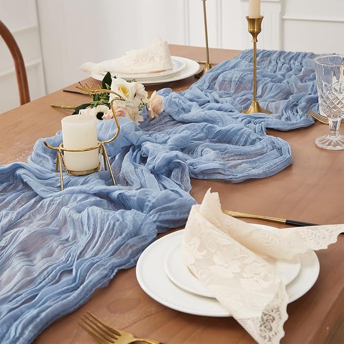Dusty Blue 2 Pack Cheesecloth Table Runner 120 Inch 10 FT Boho Rustic Gauze - Image 2