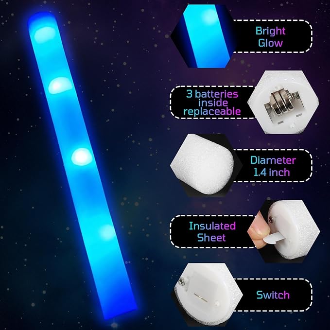 Foam Glow Sticks Bulk, Glow Party Supplies - Image 2