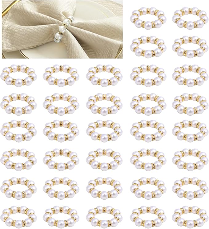 48 Pcs Gold Disposable Napkin Rings, Delicate Pearl Napkin Ring Holder by Unknown