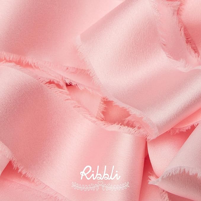 Ribbli Light Pink Silk Satin Ribbon 1.5 Inch x 12 Yard Handmade Frayed Chiffon - Image 2
