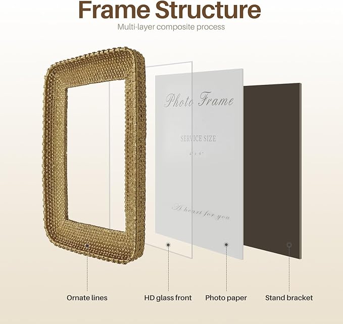 Cuspin 4x6 Picture Frame Vintage Gold Metal Rattan Textured Hand-Crafted Photo - Image 6