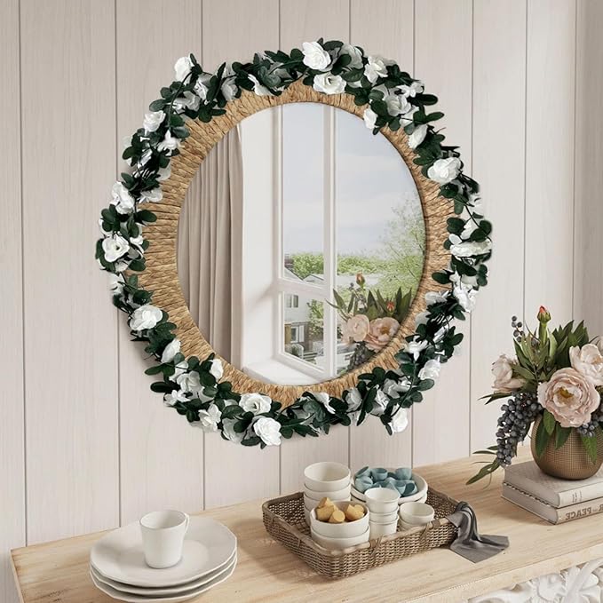 8Pcs 63Ft White Rose Garland, Fake Rose Hanging Flowers, Artificial Flower Vine - Image 5