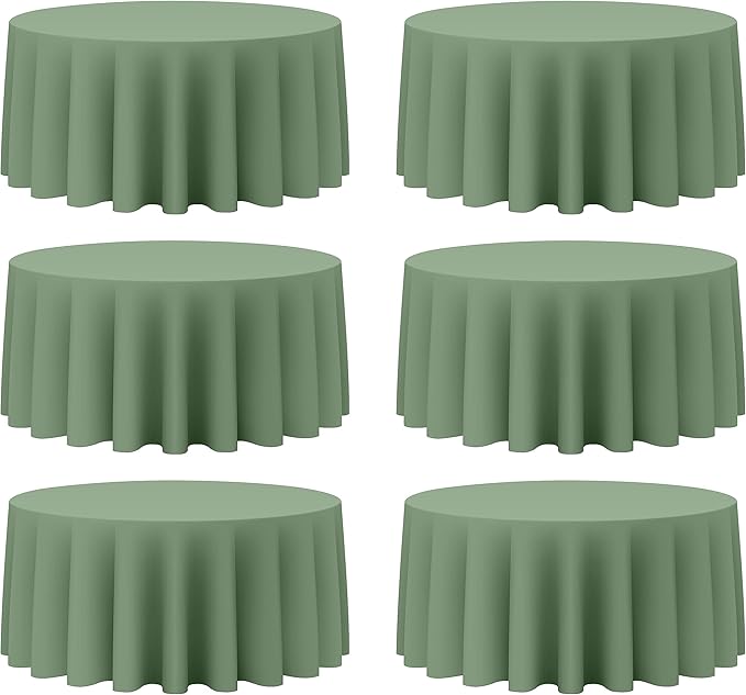 BRILLMAX 6 Pack Sage Green Round Tablecloths 132 Inch by BRILLMAX