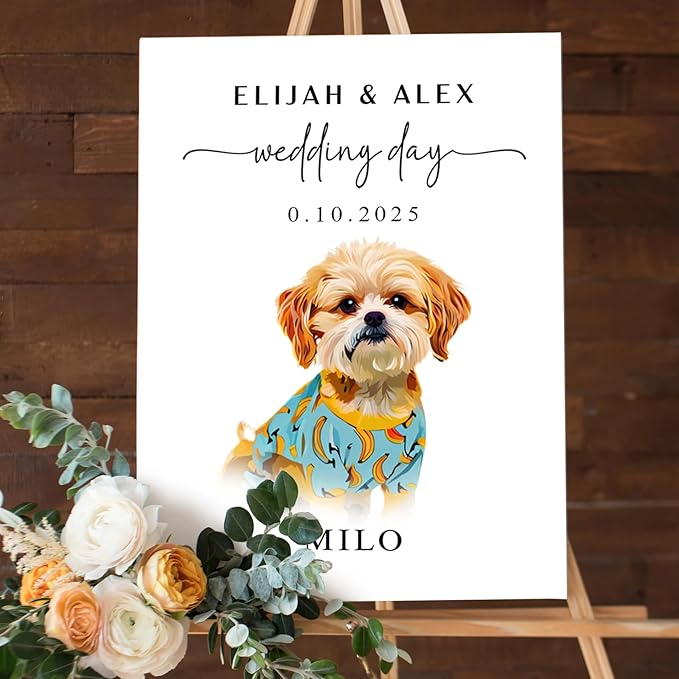 Custom Watercolor Pet Wedding Welcome Sign, Personalized Dog Cat Welcome To Our by GiantBigHands