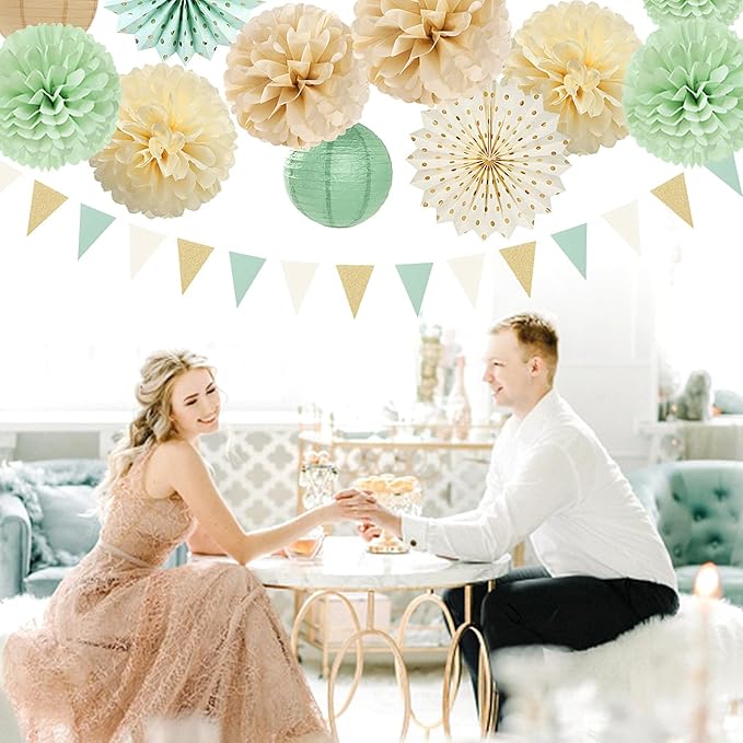 Sage-Green Champagne-Gold Baby Shower Party Decorations - Image 7