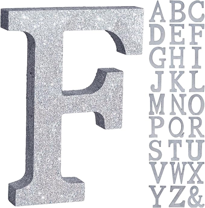 TONIFUL 8 Inch Silver Glitter Letter F Table Centerpiece A-Z Silver Birthday by TONIFUL