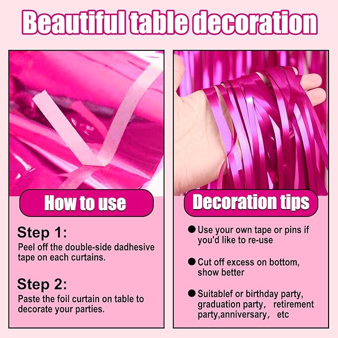 3 Pack 29 x108 Inch Rose Red Foil Fringe Table Skirts Metallic Banner - Image 3