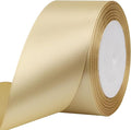 Champagne Solid Satin Ribbon 2 Inch 25 Yards Solid Polyester Fabric Ribbon by Riunbb