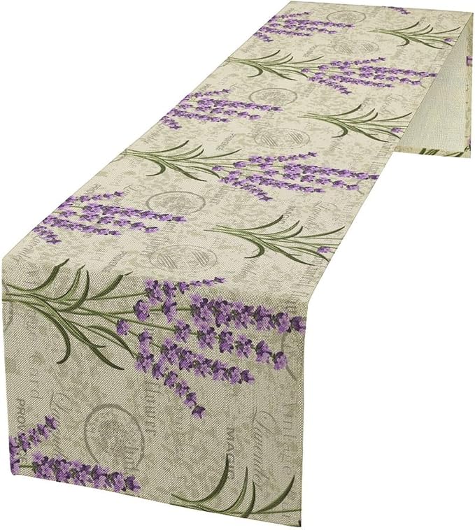 Floral Lavender Table Runner, Vintage Rustic Country Romantic Purple Flower by Kurtect