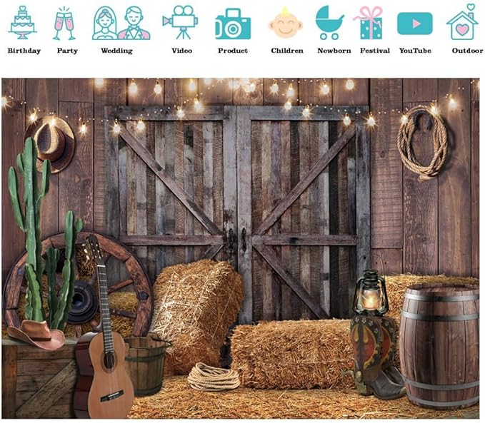 SJOLOON Western Backdrop Rustic Vintage Barn Backdrop Western Themed Party - Image 3