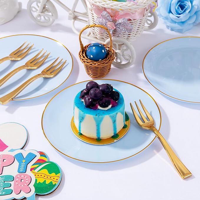Festiva 200Pcs Blue Gold Cake Plates 6.3" - Image 8