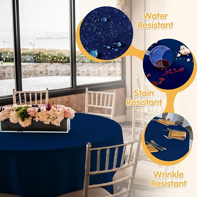 BRILLMAX 4 Pack Navy Blue Round Tablecloths 132 Inch - Image 3