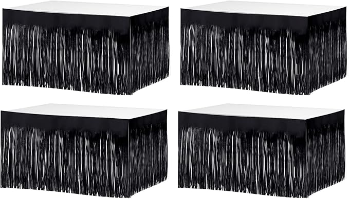 4 Pack 29x108 Inch Metallic Foil Fringe Tinsel Table Skirts by Clayghsen