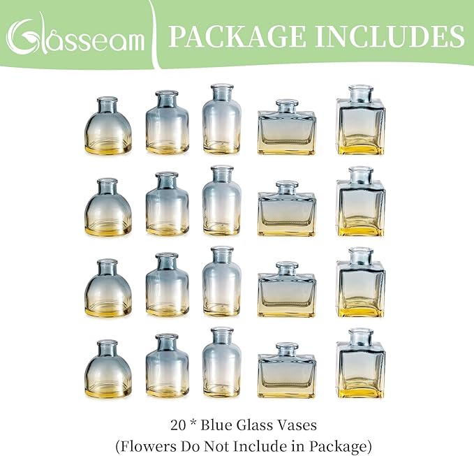 Glasseam Mini Bud Vases for Centerpieces: Clear Small Flower Vase Set of 20 - Image 6