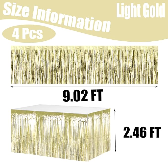 4 Pack 29x108 Inch Metallic Foil Fringe Tinsel Table Skirts - Image 2