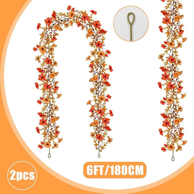 2 Pack Artificial Fall Flowers Garland, 6 FT Fall Decorations UV Resistant Fake - Image 3