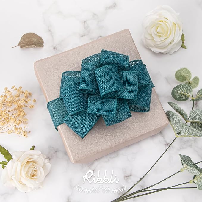 Ribbli Turquoise Green/Teal Burlap Wired Ribbon, 1-1/2 Inch x 10 Yard, Wired - Image 2