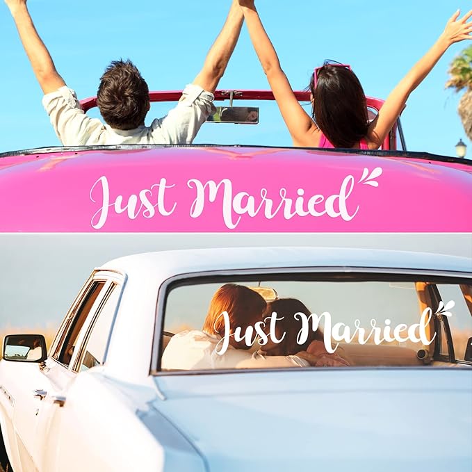 Tallew 4 Sets Just Married Car Decorations Ornate Magnets 12 x 7.5, Wedding Day - Image 4
