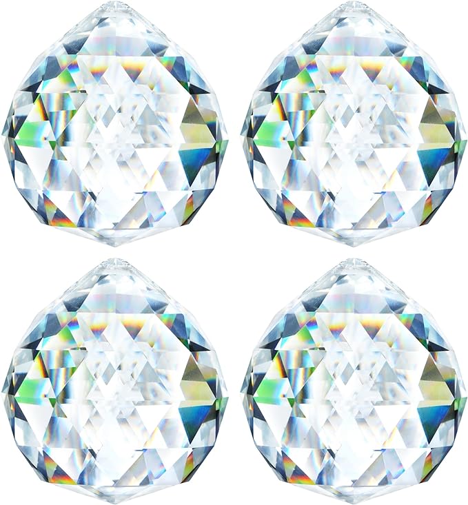 HDCRYSTALGIFTS 4 Pack 40MM Clear Crystal Prism Ball Suncatchers Rainbow by HDCRYSTALGIFTS