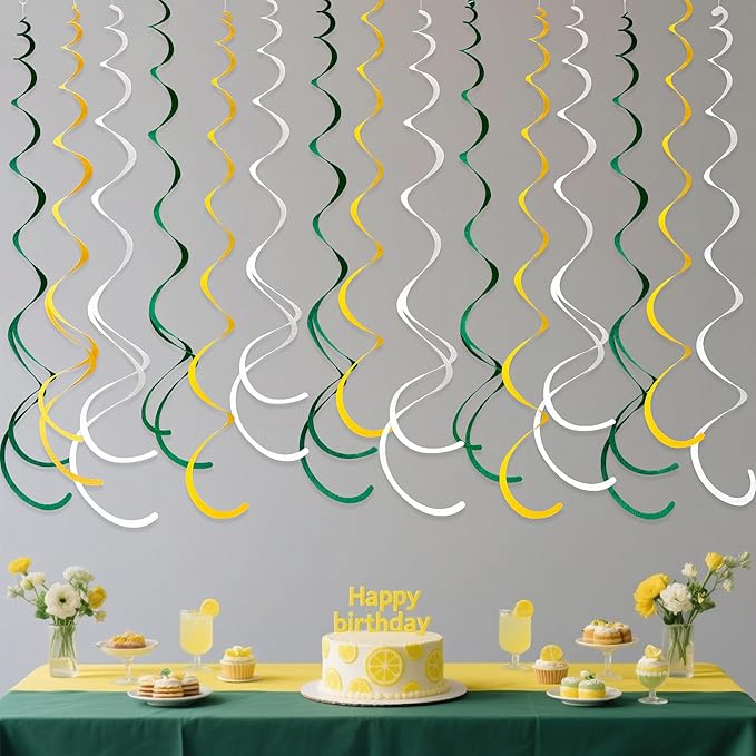 36 Pcs Green Yellow White Hanging Swirl Decorations Felt Swirl Streamer Spiral - Image 7
