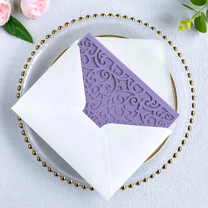ponatia 20PCS Lilac Quinceanera Invitation Cards, Tri-Fold Laser Cut Wedding - Image 4