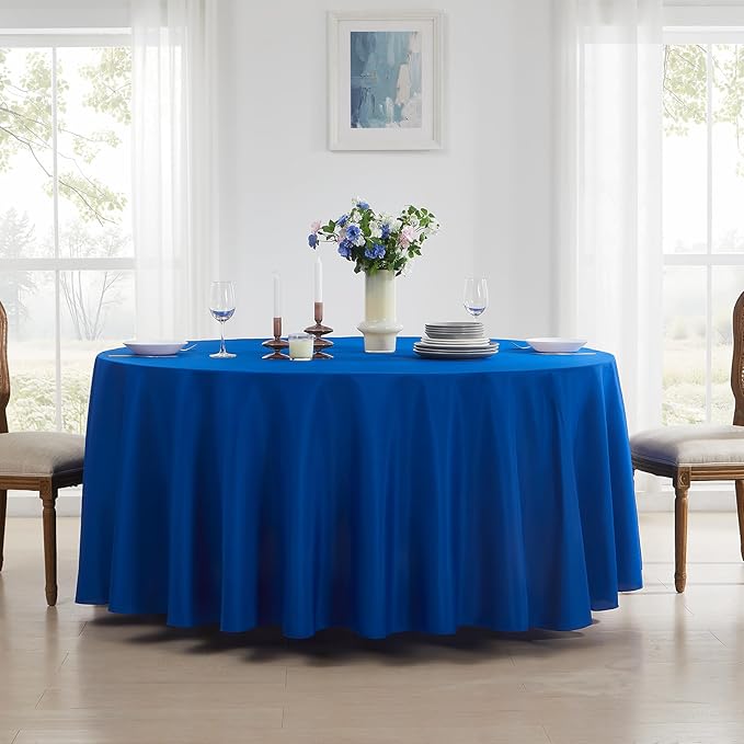 Round Tablecloth 120 Inch 6 Pack Royal Blue Tablecloths Washable Decorative - Image 2