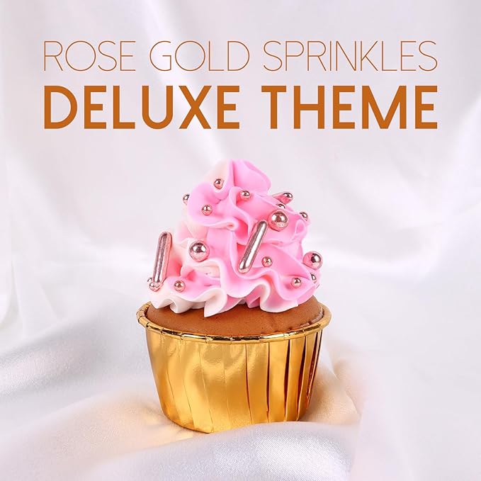 Rose Gold Sprinkles for Cake Decorating 7 Ounces, Rose Pearl Sugar Cupcake - Image 2
