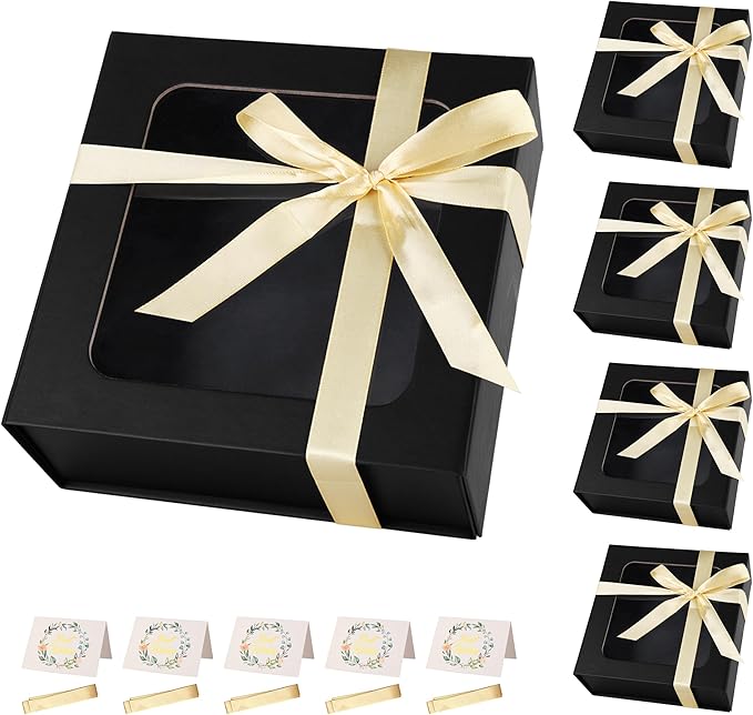 Black Gift Boxes with Window, 7.5"x7.5"x3.1" Bridesmaid Boxe by TIACABO