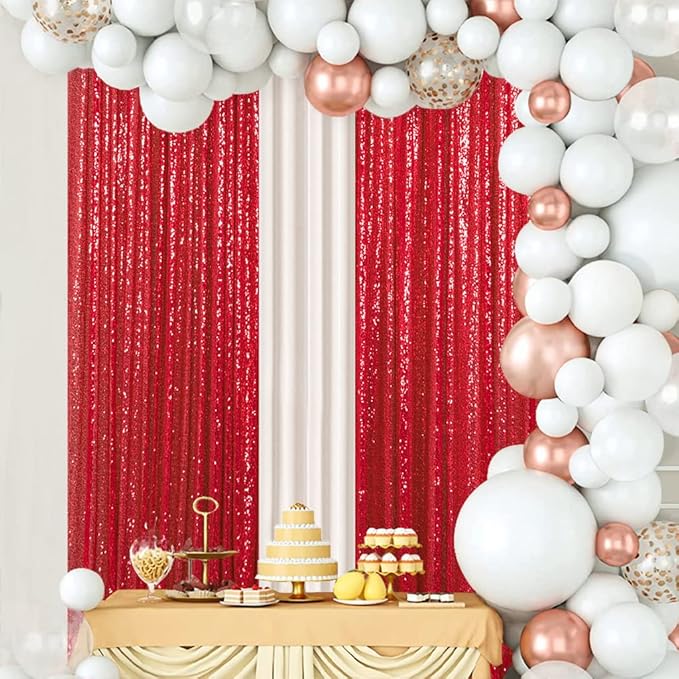 ShinyBeauty 4x10ft Red Sequin Backdrop Curtains | 16ft Glitter Wall Backdrop - Image 4