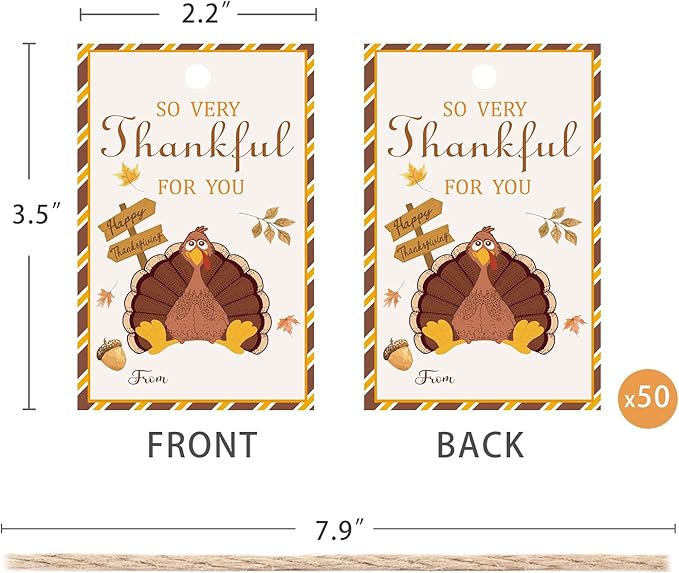50pcs Thanksgiving Thank You Gift Tags, Turkey Theme Gift Tags - Image 2