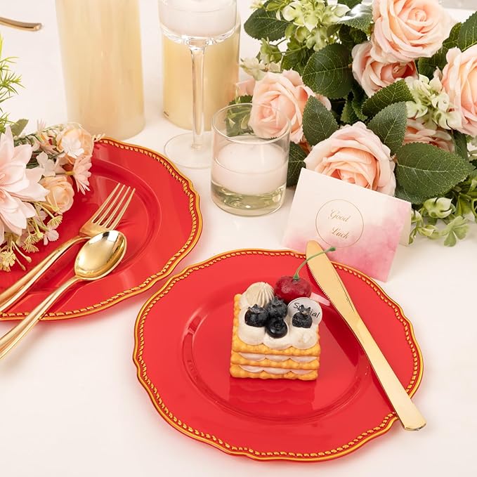 Hioasis 60pcs Red Plastic Plates - Image 3