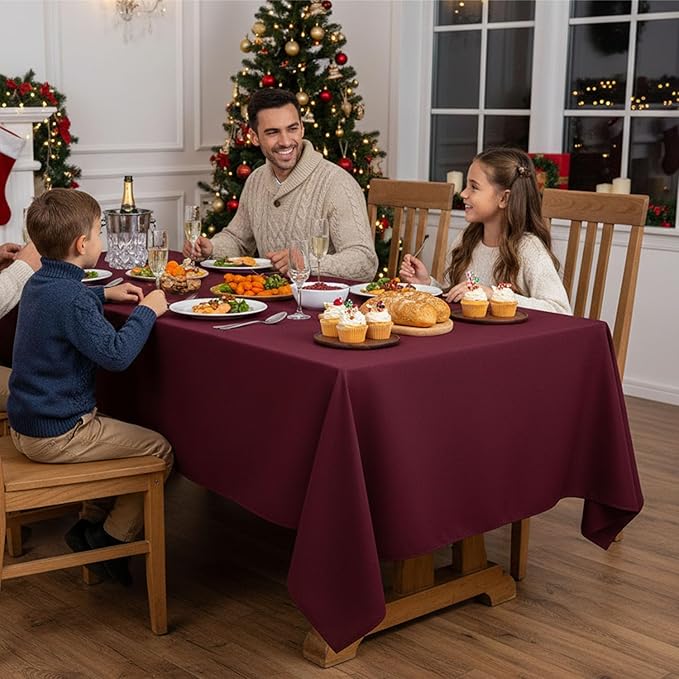Fitable Burgundy Tablecloths for 6-8 Foot Tables, 6 Pack - Image 2