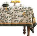 patdrea Designer Green Linen Rectangular Tablecloth, Vintage Breathable Floral by Welcometopatdrea