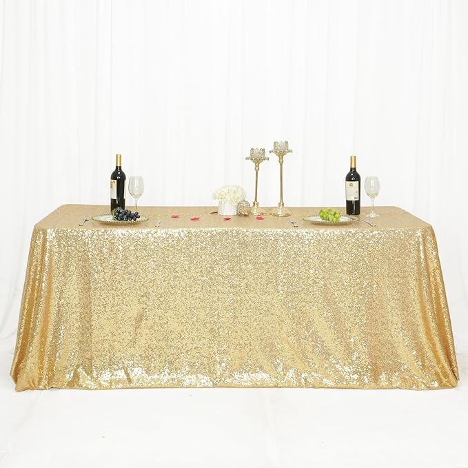 SquarePie Sequin Tablecloth 60 x 102 Inch Light Gold Sparkly Table Cloth - Image 8