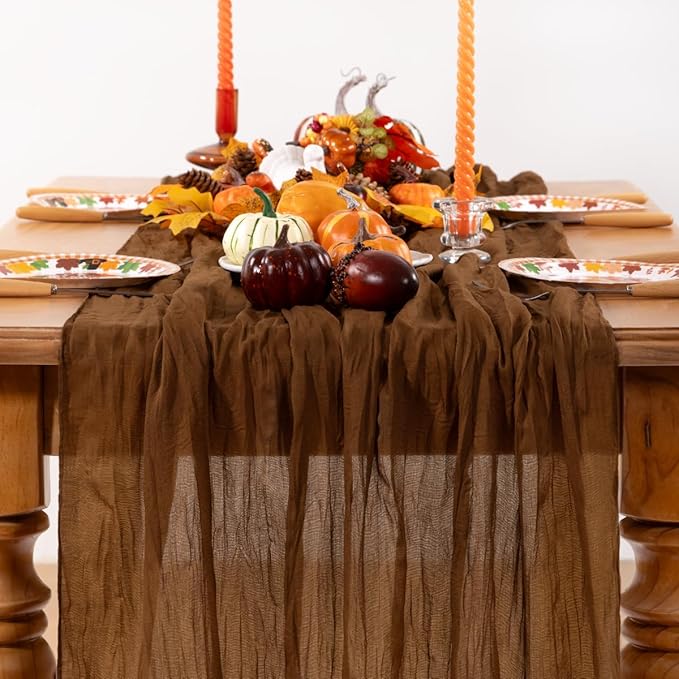 Brown Cheesecloth Table Runner Tan 6 Pack Fall Table Runners Boho Gauze 120 - Image 2