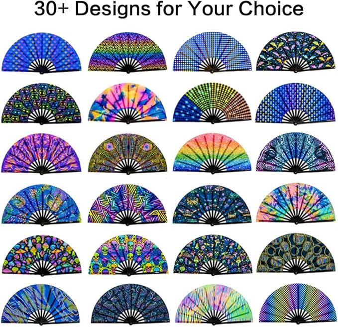 UV Glow Rave Fan, Bamboo Folding Clack Hand Fan - Image 6