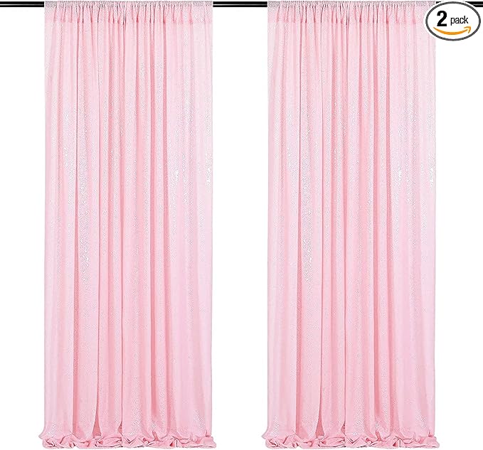 Poise3EHome 2Pcs 2Ft x 8Ft Pink Sequin Backdrop Curtains, Glitter Photography by Poise3EHome