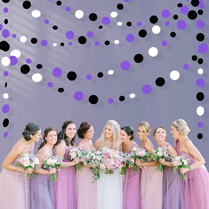 46Ft Purple Black Circle Dots Garlands Black Purple and White Polka Dot Hanging - Image 5