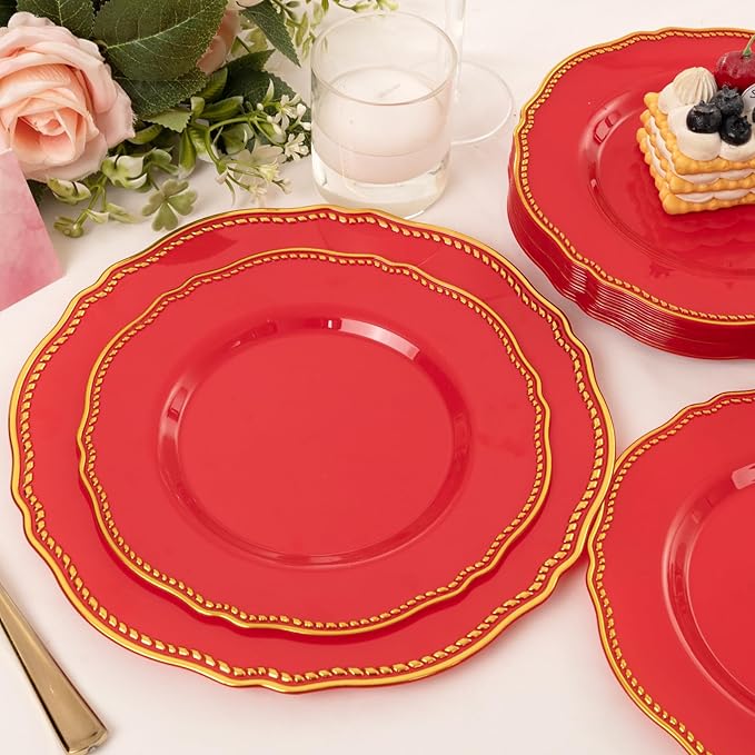 Hioasis 60pcs Red Plastic Plates - Image 2